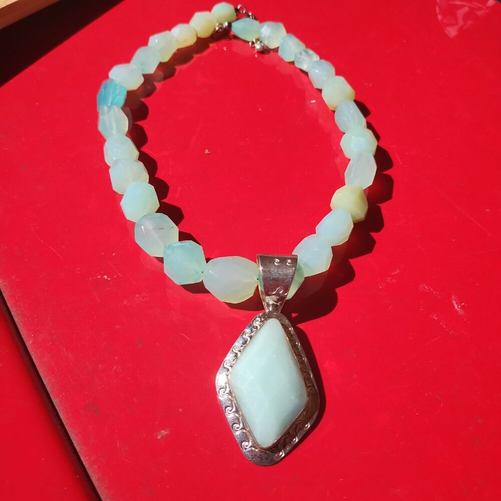 Jay King DTR beautiful aqua stone necklace with milky aquamarine? pendant 925 St - Picture 5 of 5